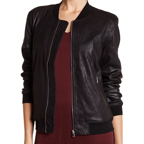 dex Jackets & Blazers - Dex black coated suede bomber jacket with pockets